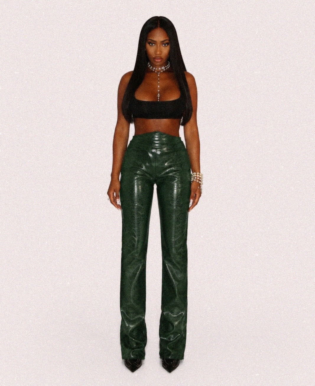 Money Green Leather Pants